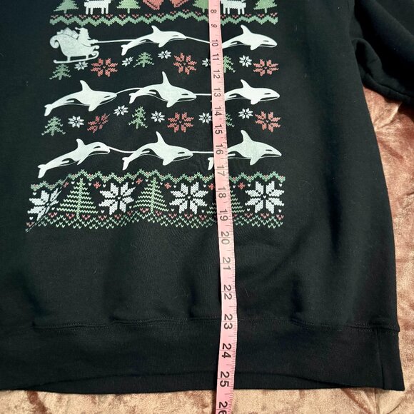 Funny Orca Killer Whale "Merry Orcamas" Sweatshirt Med Ugly Christmas Party Top - Picture 6 of 8